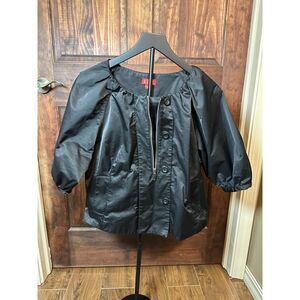 Elle Women’s Black Short Sleeve Swing Jacket w/ Zip & Button Detail – XL